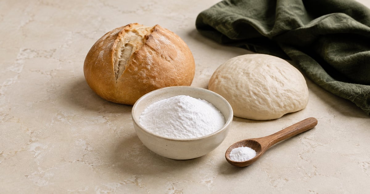 Sodium carbonate raising agent with bread dough and a baked roll