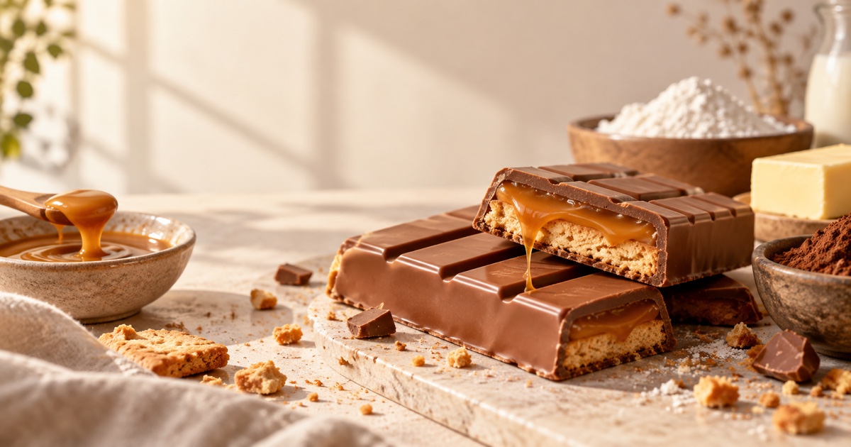 Unbranded chocolate biscuit fingers with a visible caramel layer